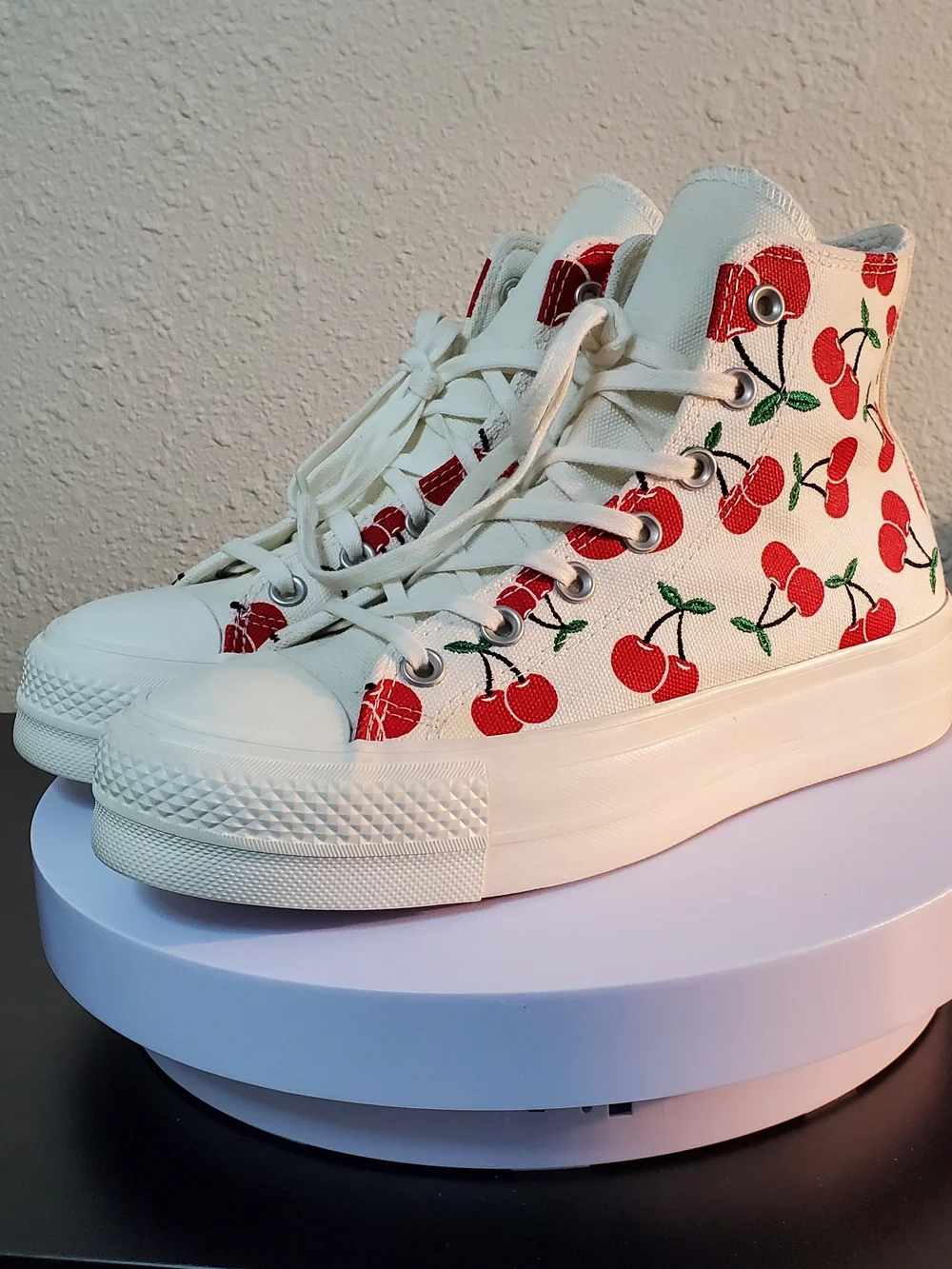 Converse Chuck Taylor High Top Sneakers - White with Red Cherry Print - Picture 6 of 11